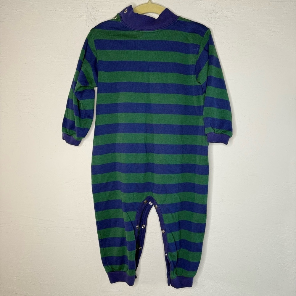 Baby B'Gosh Snowman Winter One Piece Blue and Green Striped Size 18 Months - Picture 6 of 7